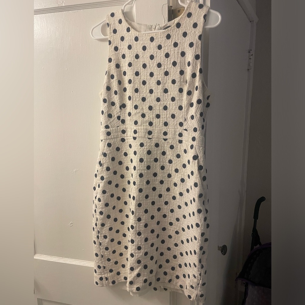 J. Crew Navy Polka Dot Tweed Dress